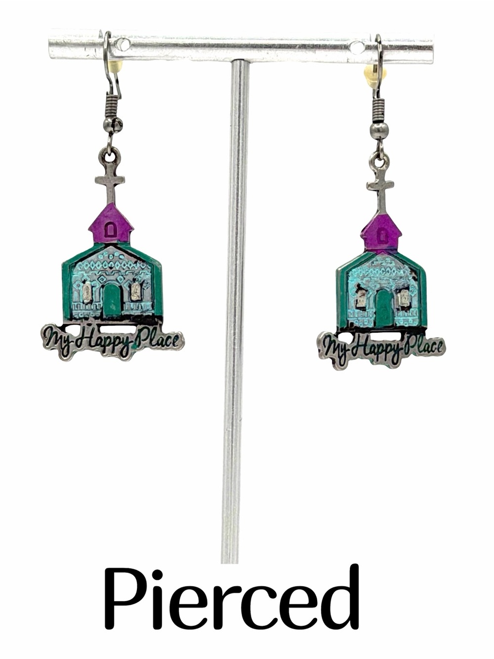 Southern Junkie “My Happy Place” Church Graphic Turquoise Earrings Jewelry